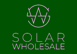 Solar Wholesale logo on a black background, with a circular emblem of angular white lines above the company name in thin white letters.