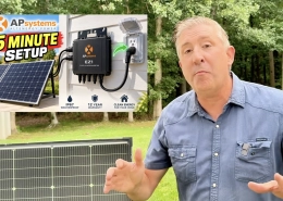 Screenshot 2026-09-22 at 34114 PM - APsystems USA | The global leader in multi-platform MLPE technology - APsystems USA | The global leader in multi-platform MLPE technology Presenter outdoors explaining solar power setup with solar panels and an APsystems inverter mounted on a wall behind him.