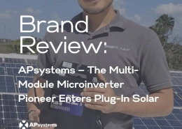 unnamed 11 - APsystems USA | The global leader in multi-platform MLPE technology - APsystems USA | The global leader in multi-platform MLPE technology Promotional post cover showing a man on solar panels with the Plugin Solar US logo and a Brand Review title about APsystems plug‑in solar.
